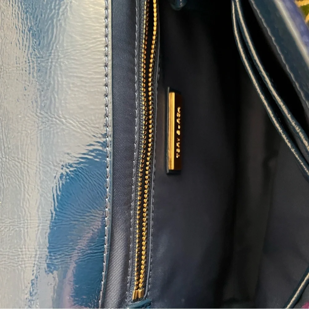 Tory Burch Blue Velvet Floral and Gold Women's Bag